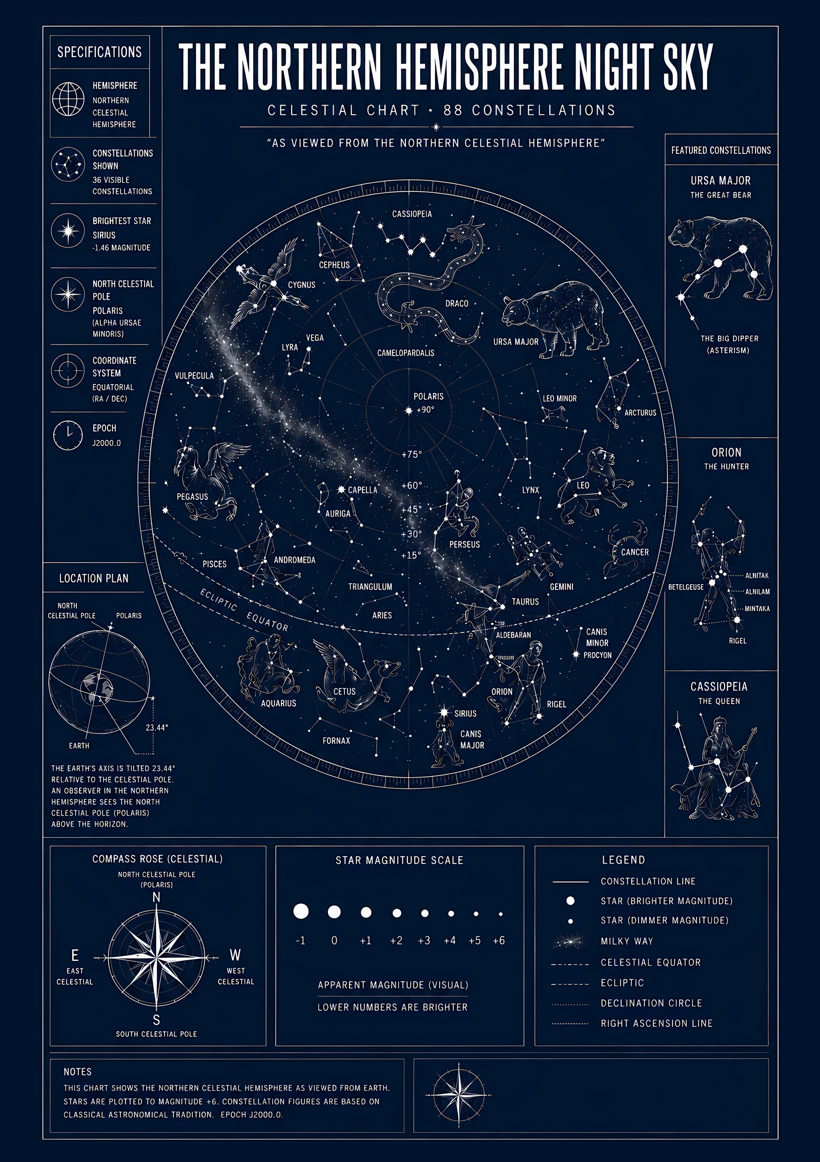 Detail of the Northern Hemisphere Night Sky print, showing constellation illustrations and labels