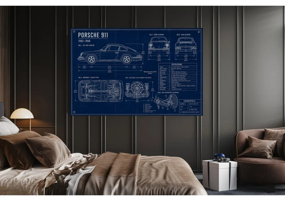 Automotive print in a room setting