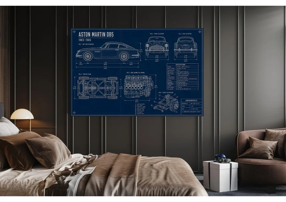 Aston Martin DB5 — artwork shown in a room mockup