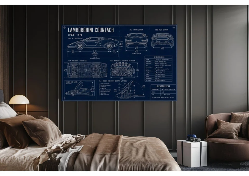 Lamborghini Countach — artwork shown in a room mockup