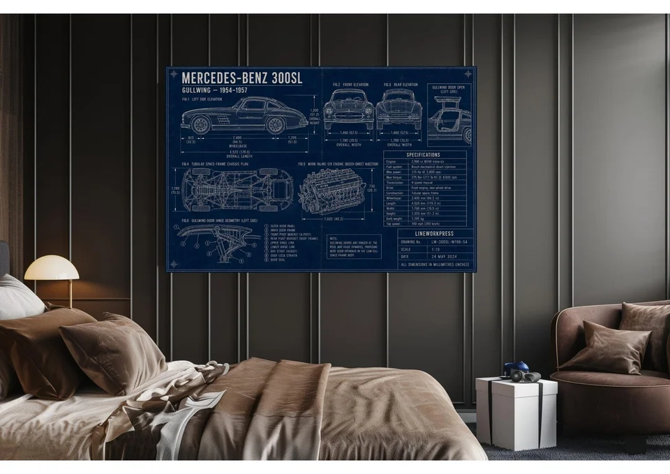 Mercedes-Benz 300SL Gullwing — artwork shown in a room mockup