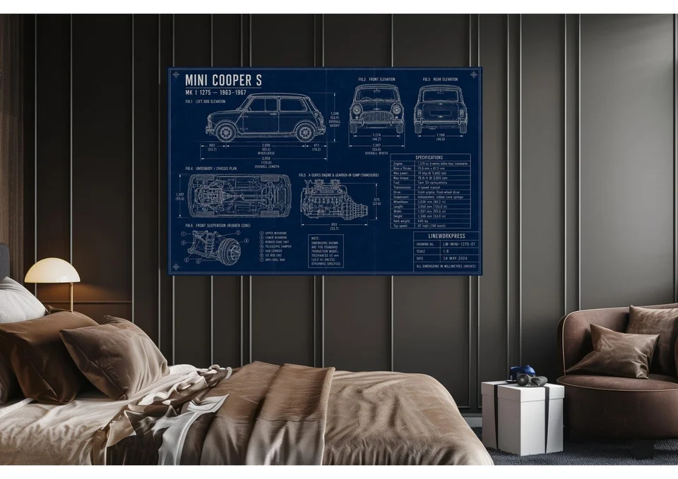 Mini Cooper S Mk I — artwork shown in a room mockup