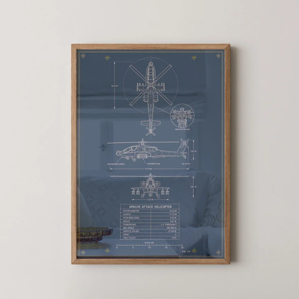 Apache, Attack Helicopter — artwork shown in a room mockup